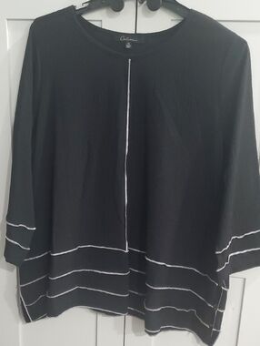 CALE Black Textured Knit Top with White Contrast Stitching